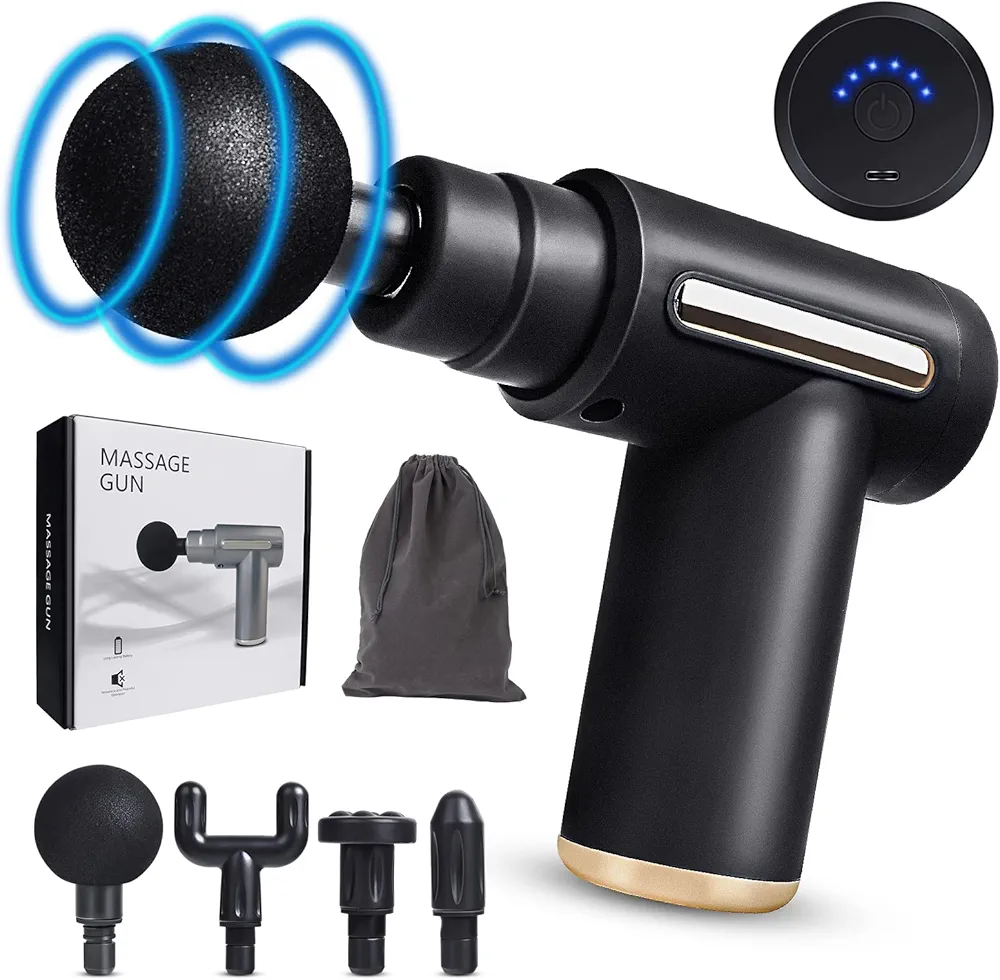Muscle Massage Gun, Mini Massage Gun Professional Portable with Low Noise Type C Load 6 Speed 4 Massage Heads, Back and Neck Massager