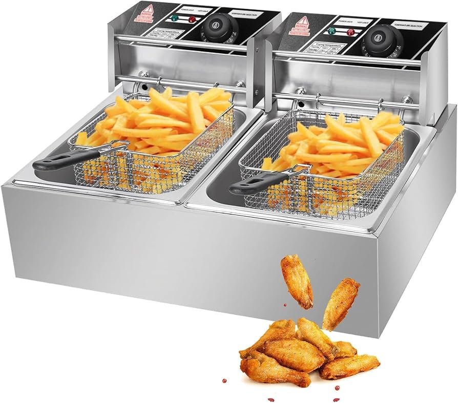 Simbaland 10L Double Electric Deep Fryer with Basket Commercial Deep Fryer Stainless Steel Dual Tank