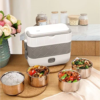 Portable 4 liner Electric Lunch Box Container- White