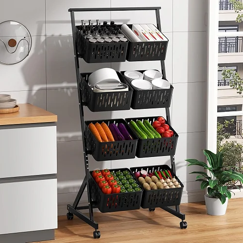 4-Tier Kitchen Storage Trolley with Mesh Baskets