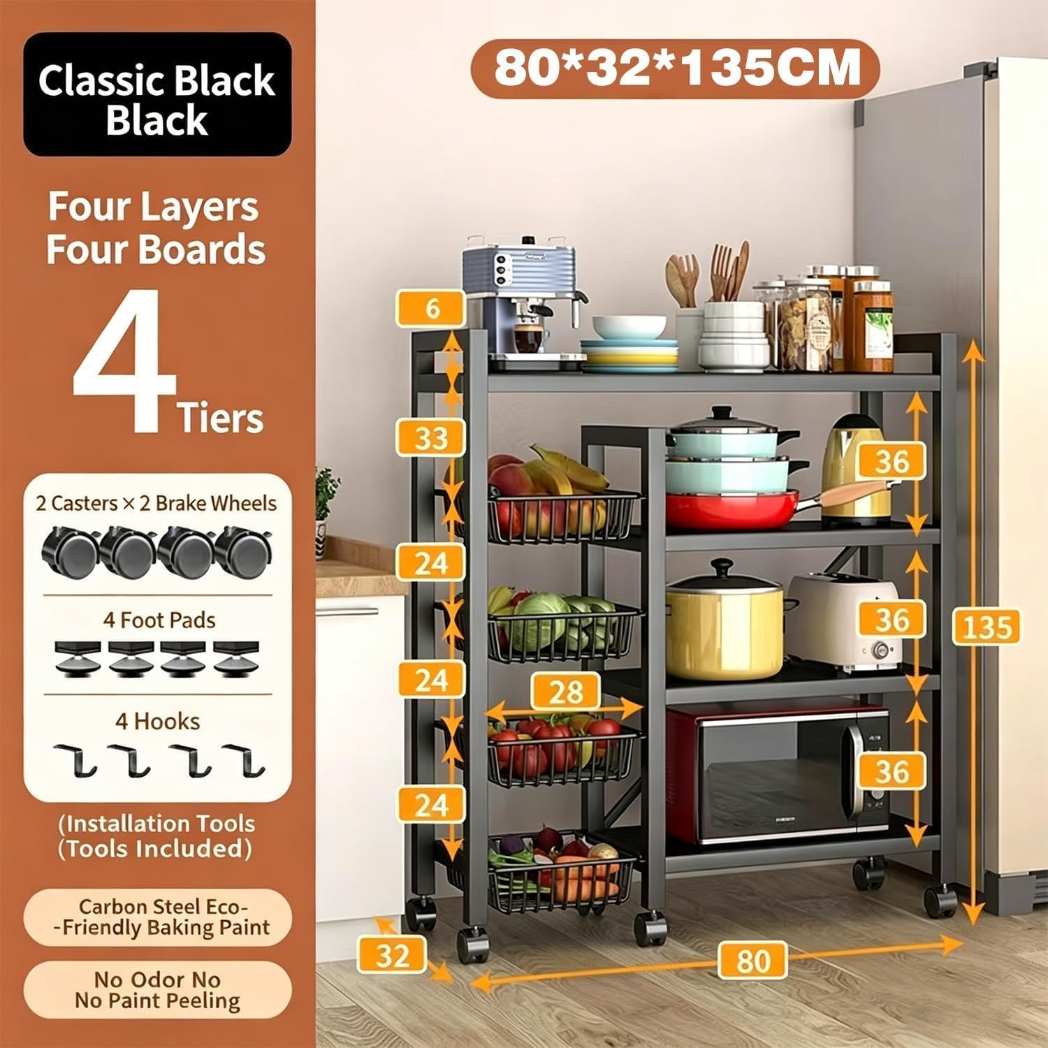 Kitchen Rack Vegetable Storage Rack with Movable Wheels