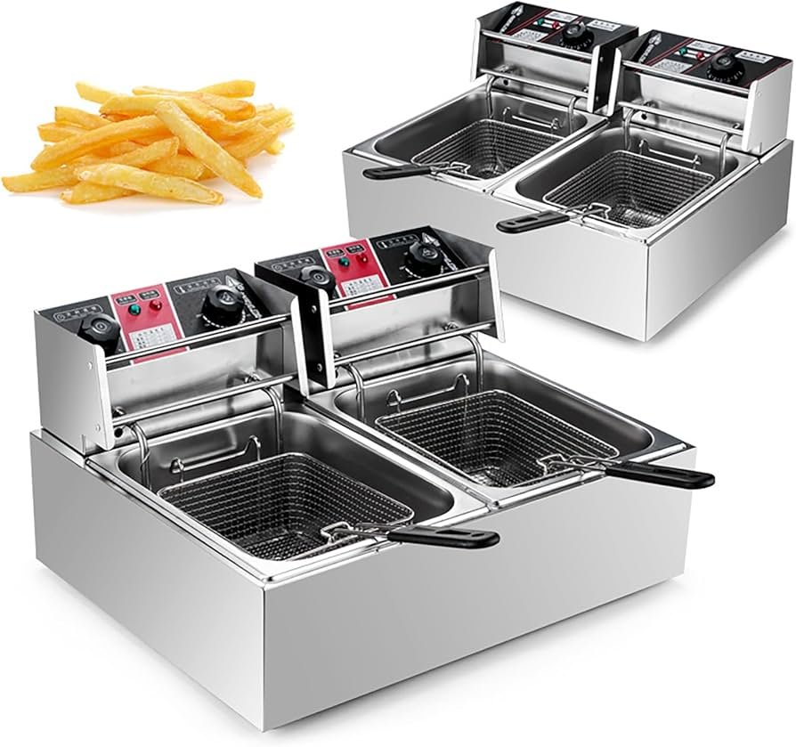 Nima 12L Stainless Steel Double Deep Fryer - Silver