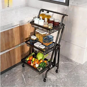 Trolley Stall Folding Portable Kitchen Storage Rack Metal Stand