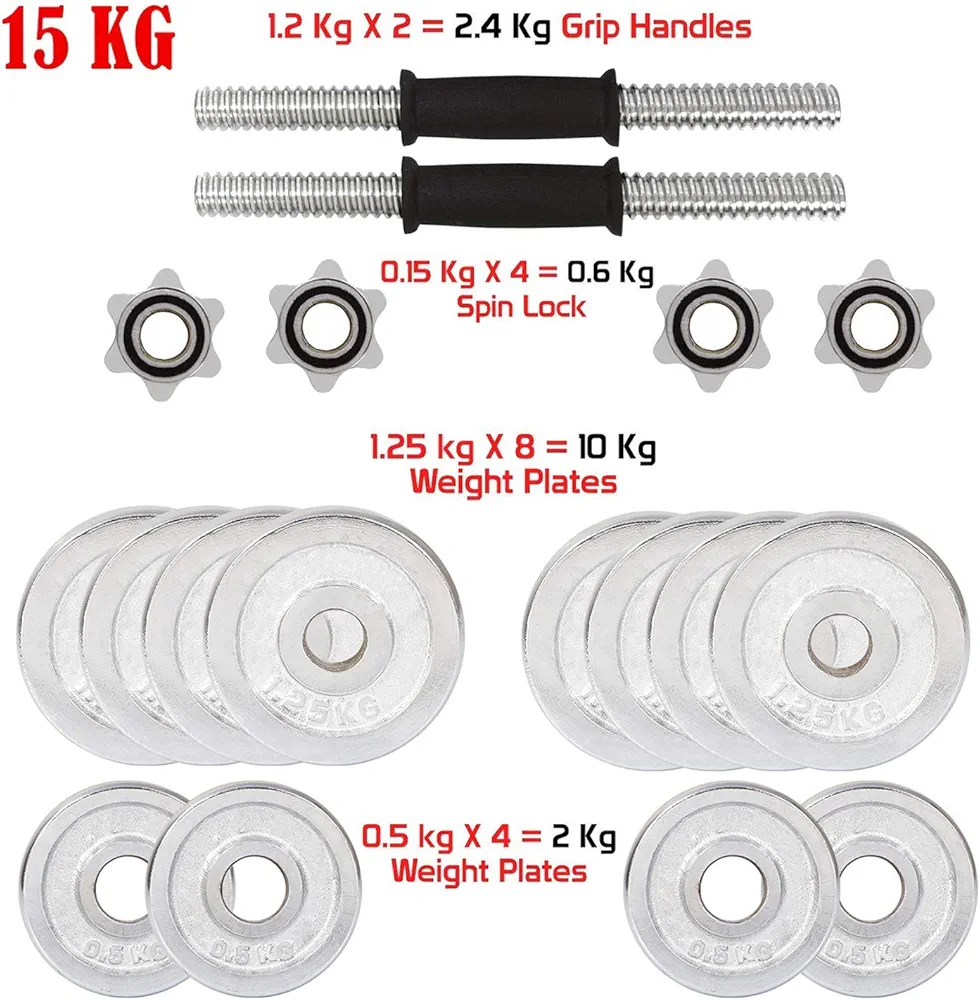Dumbells 15Kg Set - Silver, Black