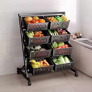 4-Tier Kitchen Fruit & Vegetable Storage Cart with Wheels – Black