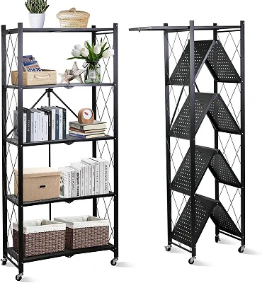 Foldable Shelves 5 Tier Storage Racks Kitchen Cabinet, Shelf Storage Multipurpose Rack
