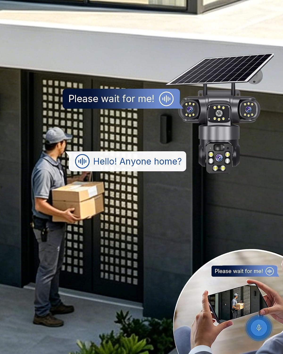 4G Simcard Solar Camera Outdoor 3 Lens 3 Screen CCTV with Solar Panel & V380 Pro