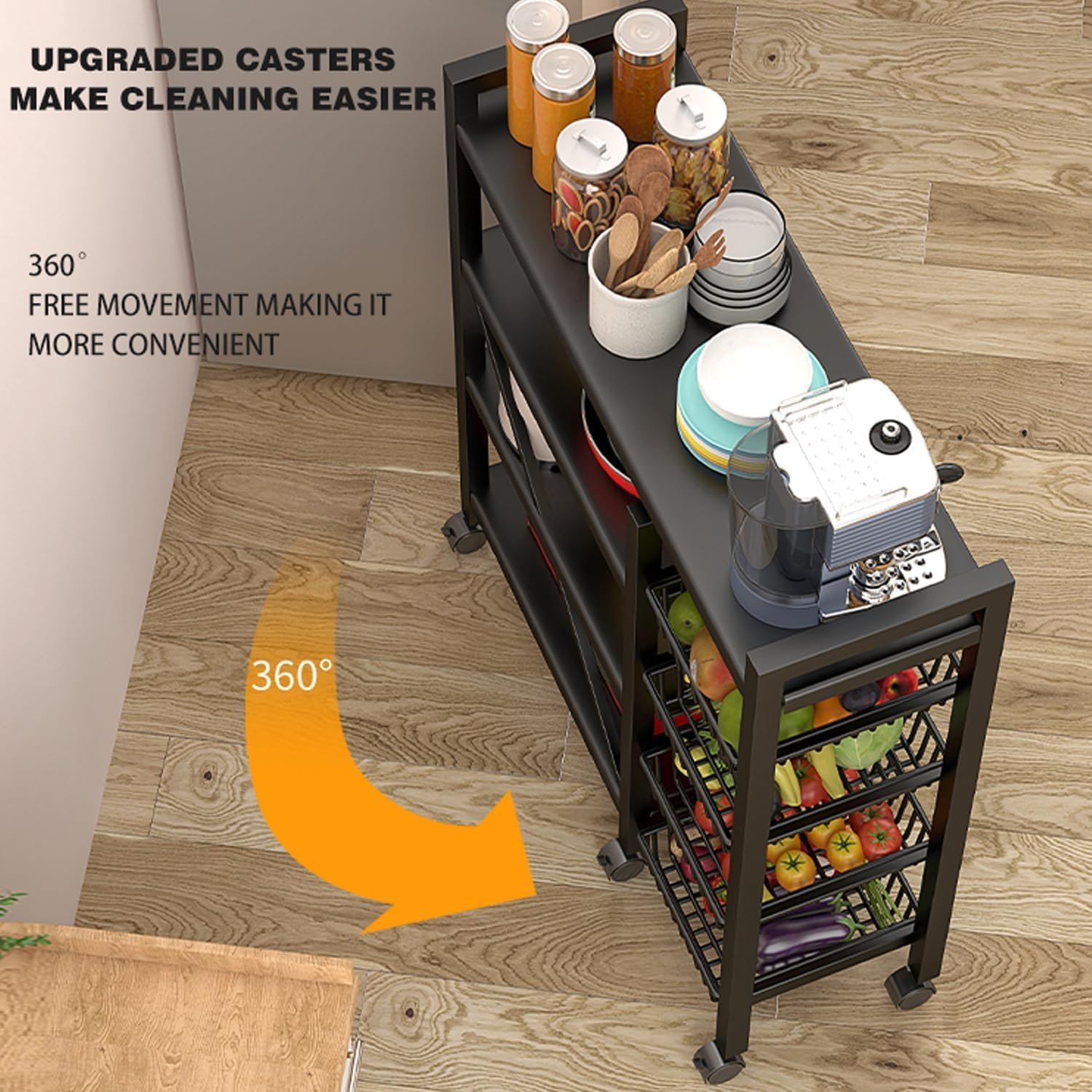 Kitchen Rack Vegetable Storage Rack with Movable Wheels