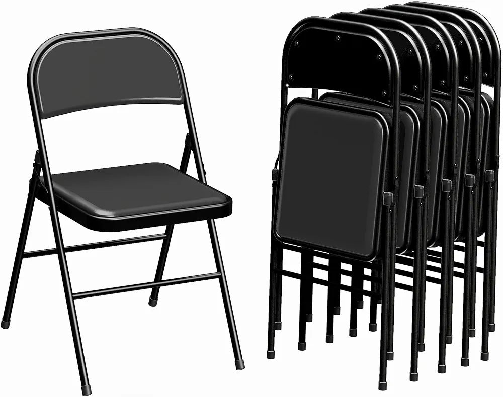 Fabric Padded Foldable Chairs Indoor with Cushion - Black