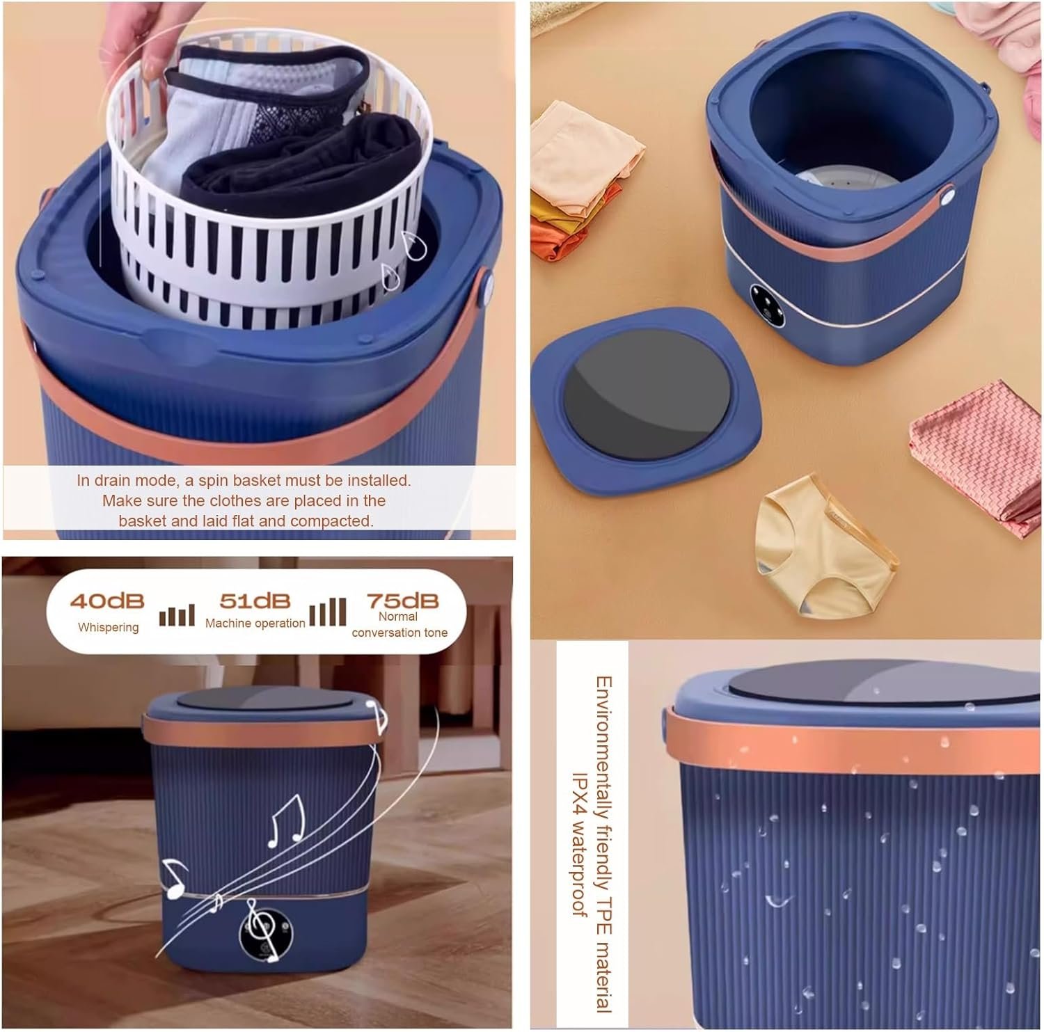 Portable Washing Machine, Mini Washing Machine, 12L Small Washer with Spin Dryer