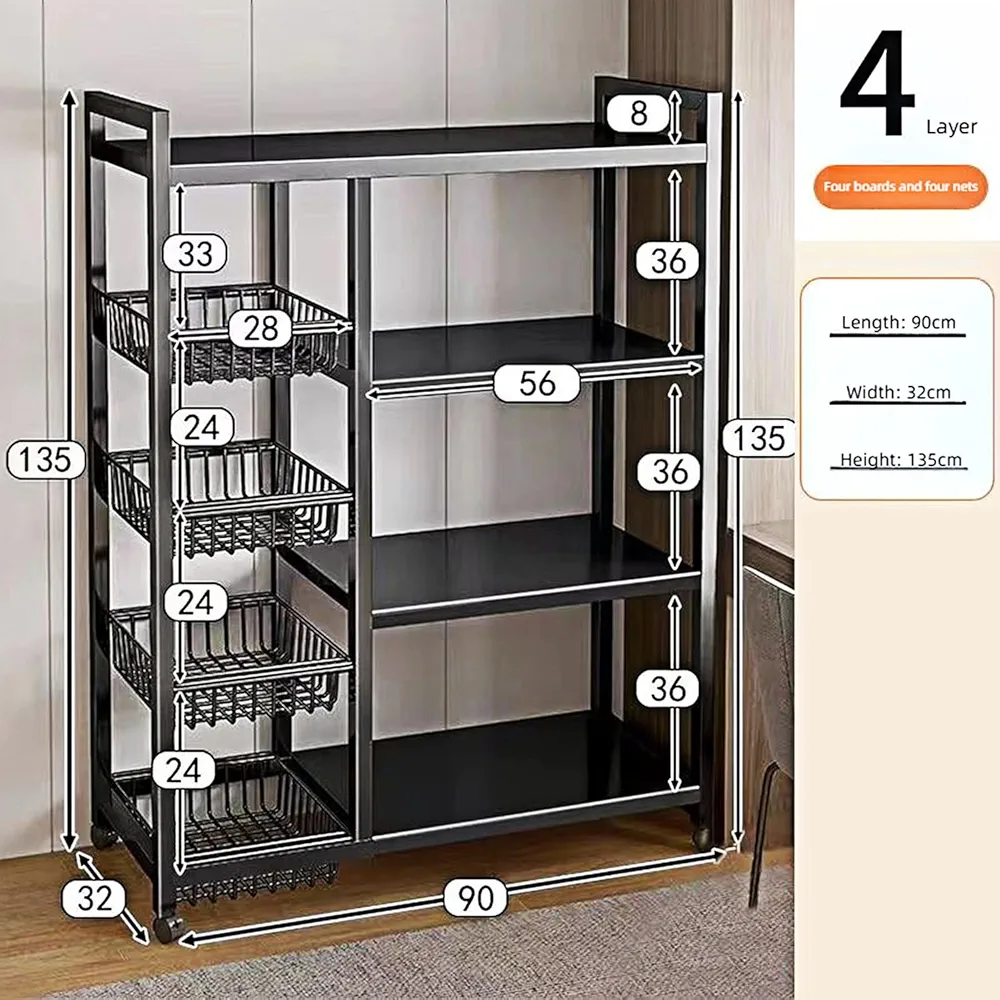 Kitchen Metal Carbon Steel Storage Rack Floor-standing Four-Tier