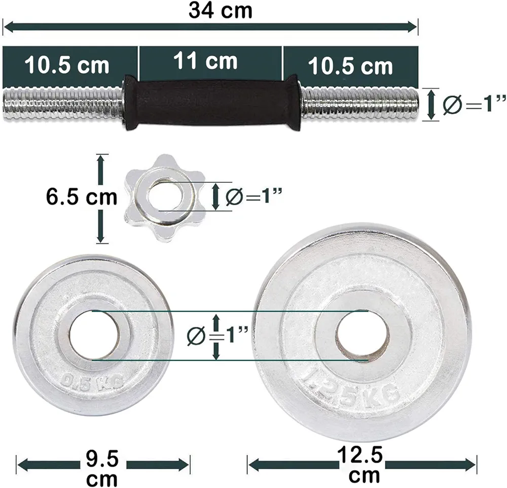 Dumbells 15Kg Set - Silver, Black