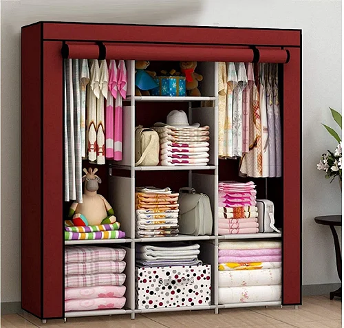 3 Column Portable Steel Cloth Wardrobe – Multicolor