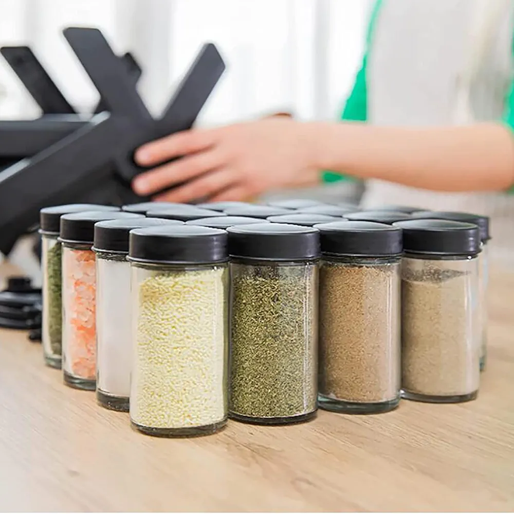 Spice Rack Set, 360°Rotating Ferris Wheel Seasoning Organizer with 18 Empty Spice Jars, Each Tank Can Hold a Capacity Of 300ml, for Cinnamon, Cumin, Crushed Red Pepper