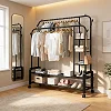 Portable Clothes Rack for Bedroom & Balcony with Double Hanging Rails and Shoe Shelves – Black