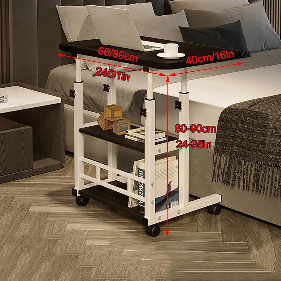 Laptop Table Height Adjustable, Side Table with Wheels, Bedside Table, Mobile Bar Table with 4 Wheels - Brown