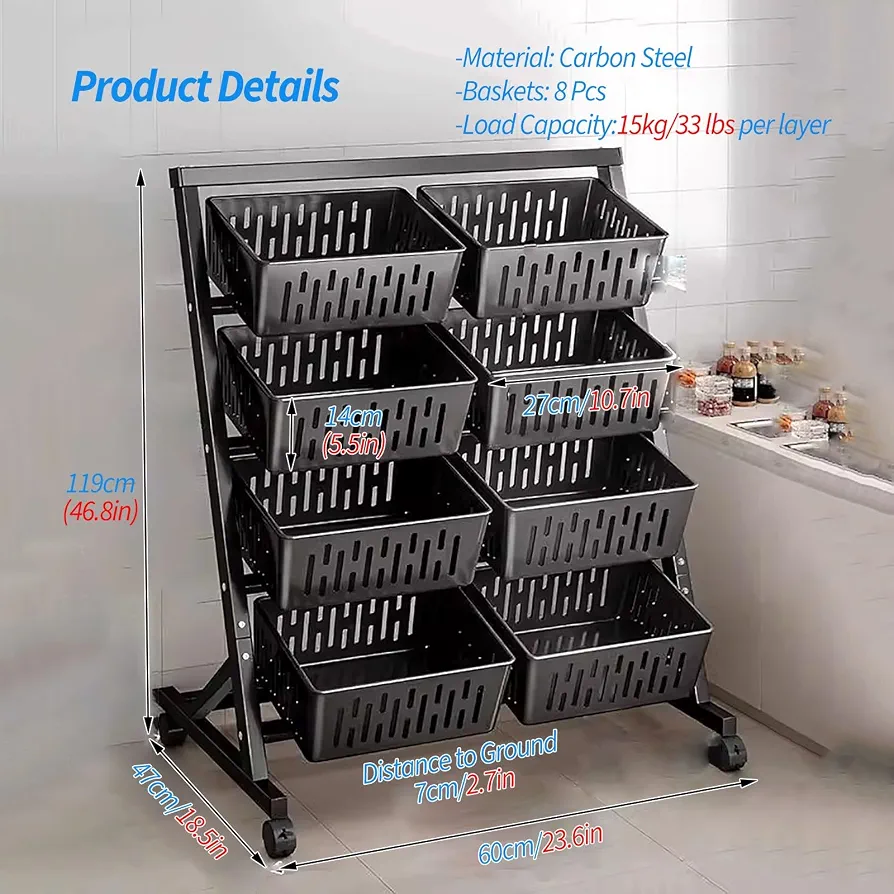 4-Tier Kitchen Fruit & Vegetable Storage Cart with Wheels – Black
