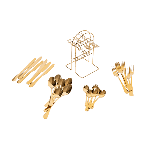 24Pcs Cutlery Set With Stand - Gold