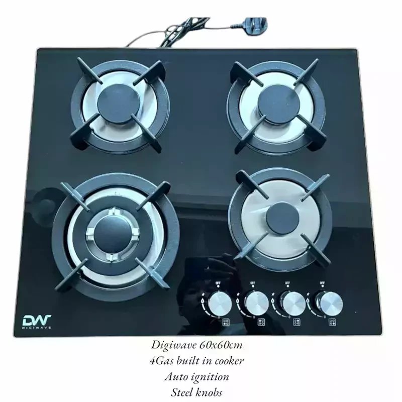 Digiwave 4 Burner Gas Stove Built In Tempered Glass Black Surface