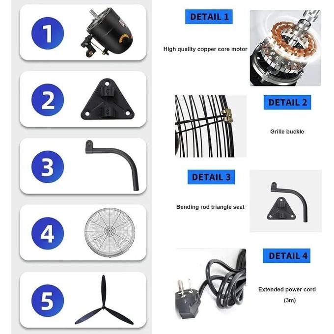 Heavy-Duty Wall Mounted Fan – High-Velocity Oscillating Industrial Fan with 3 Speeds & Aluminum Blades
