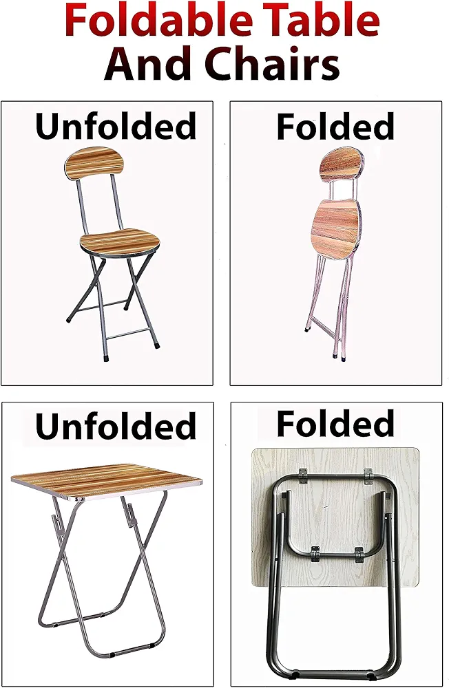 Portable Foldable Camping Table Set with  Two Seats- brown