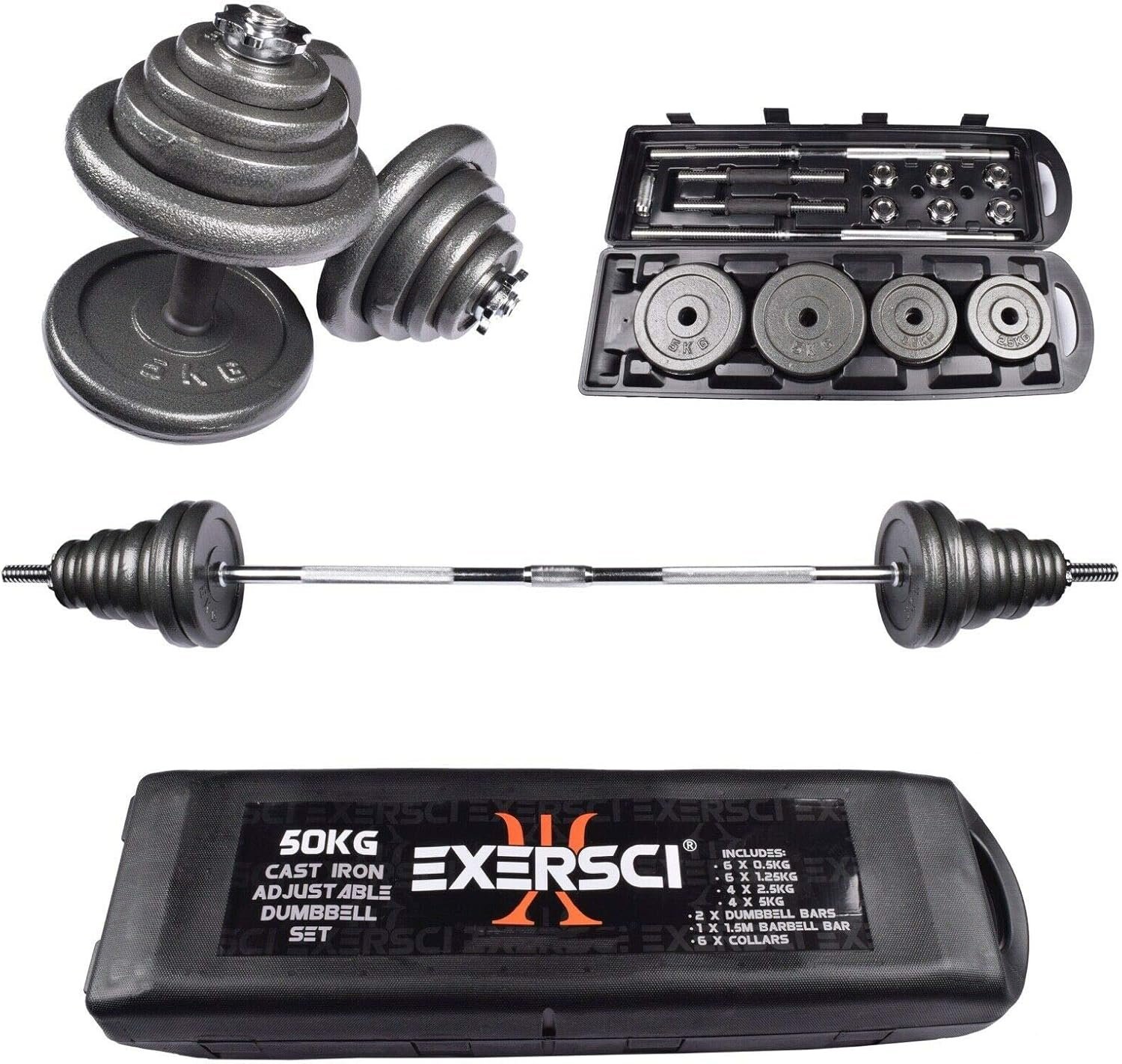 50kg Barbell And Dumbbells / Dumbells Set, 50kg - Silver