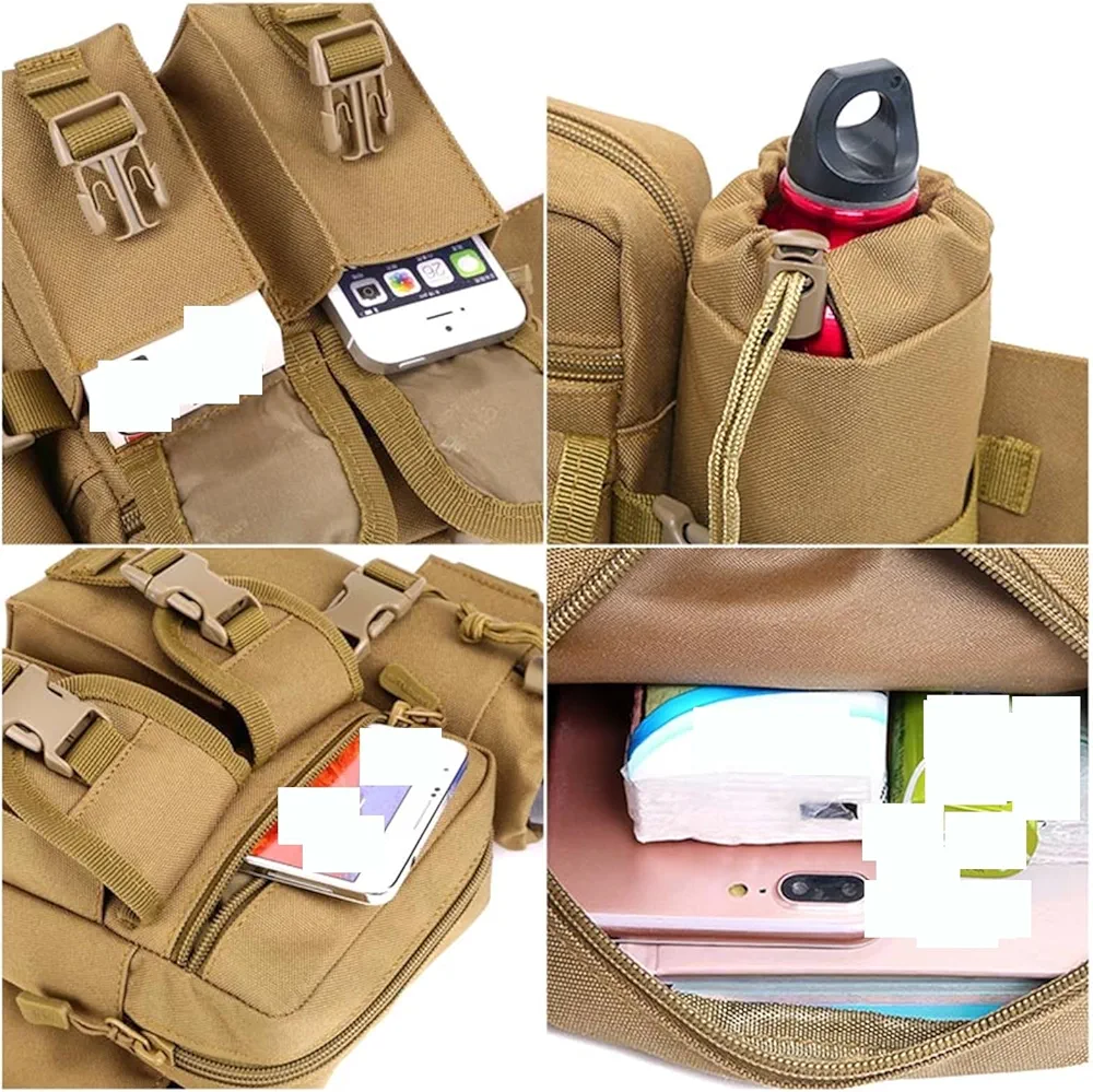 Men Waist Pack Nylon Hiking Water Bottle Phone Pouch - Brown