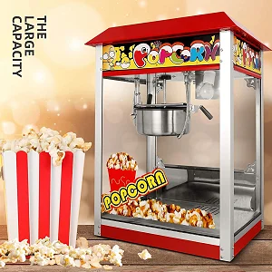 Stainless Steel Electric Popcorn Maker – Fast Hot Air Popcorn Machine - Red