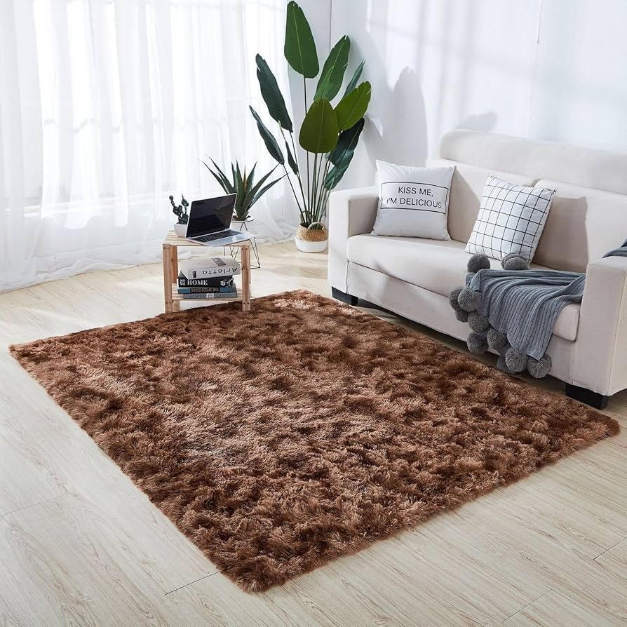 1.5 x2m Fluffy Center Carpets Fluffy Rugs - Coffe brown Patched