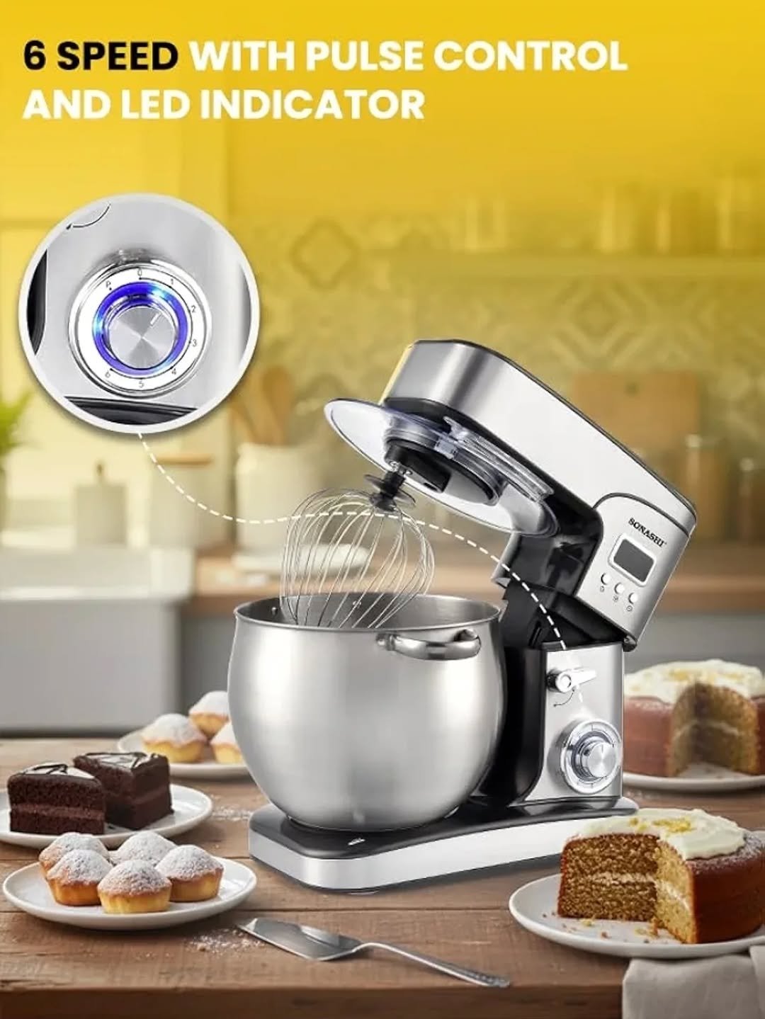 Sonashi 12L Electric Stand Mixer  Stainless- silver