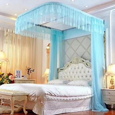 6x6 Luxury Wall-Mounted Canopy Mosquito Net – Light Blue