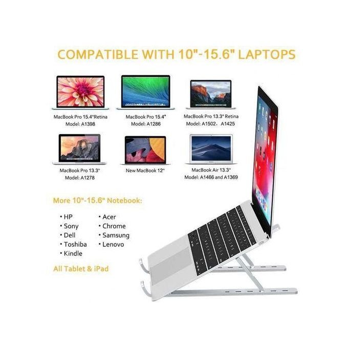 Metallic Aluminum Laptop Stand – Silver - 5Kg Capacity