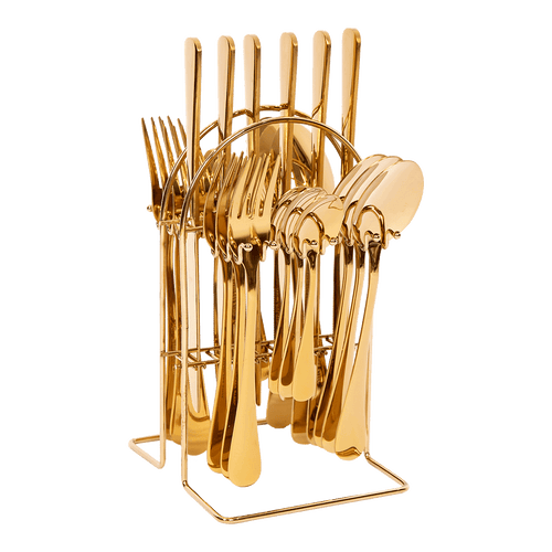 Original Cutlery Set (24Pcs) Stainless Steel With Stand - Gold