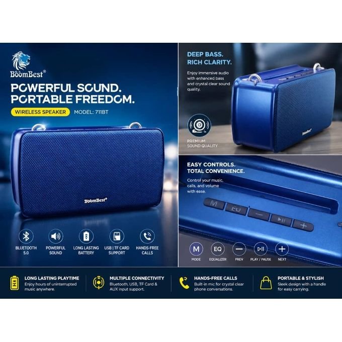 Boom Best N-711BT Bluetooth Portable Speaker – Rechargeable Wireless Speaker with Super Bass