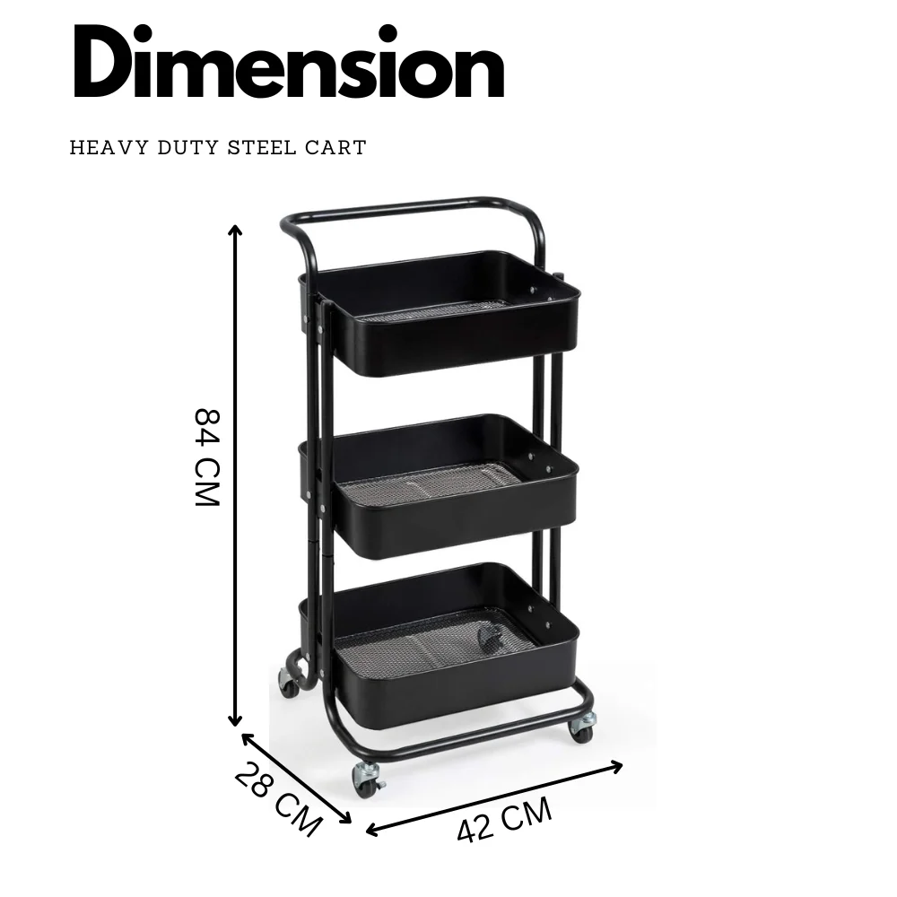 3 Tier Multi-Purpose Organizer Shelf, Tower Rack Serving Trolley for Office Bathroom Kitchen Kids’ Room Laundry Room