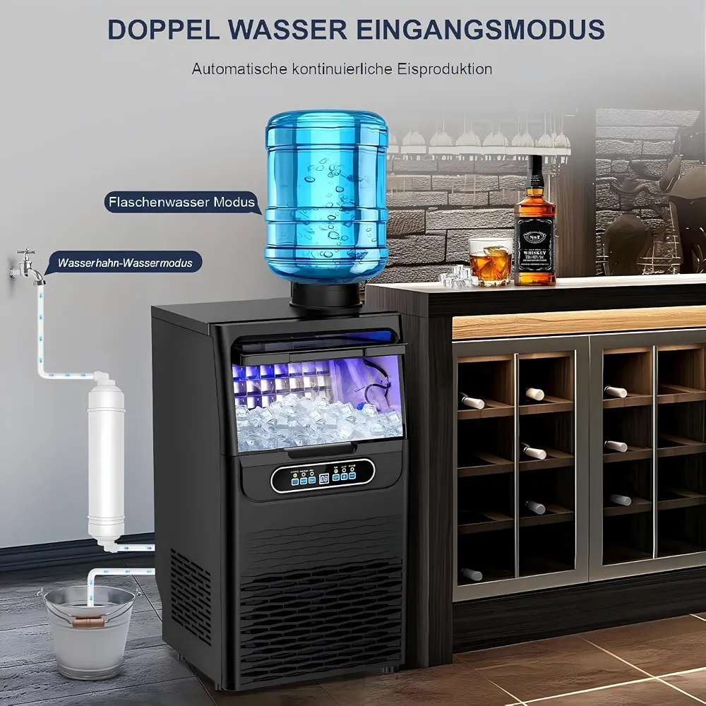 Heavy Duty Commercial Ice Cube Maker – 45kg Daily Production, 9kg Ice Bin Commercial Built-In Ice Maker Machine for Hotels, Cafes & Restaurants