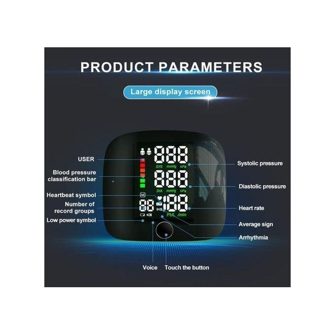 Rechargeable Wrist Blood Pressure Monitor with LCD Display and Voice