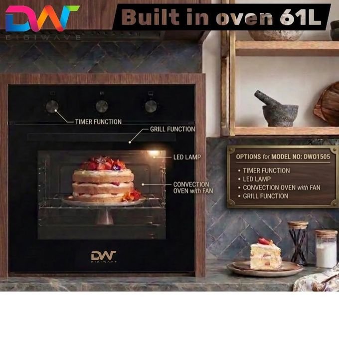 Digiwave Built In Oven With Convection Fan and Grill Function- Black