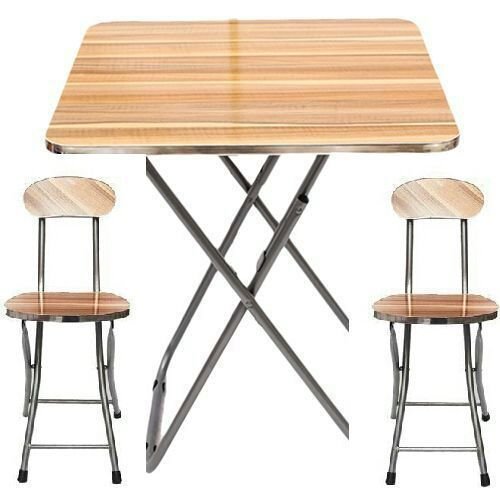 Foldable Table Set with  Two Seating Chairs - Brown
