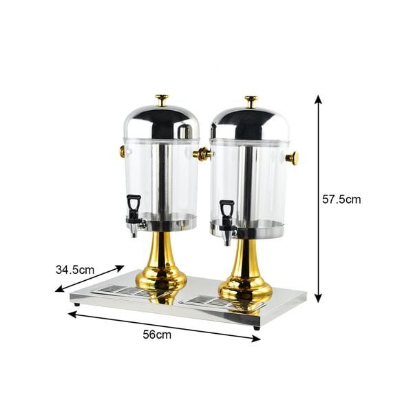 8L Double Table Juice Dispenser - Stainless Steel Non-Electric Cold Beverage Dispenser - Silver