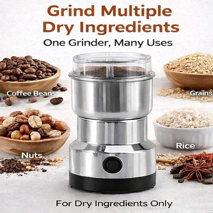 Electric Coffee Grinder & Spice Mill with Sharp Blades – Silver