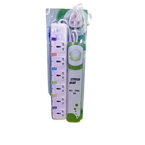 G & T 6 Socket Heavy Duty Extension Cable with Overload Protection – 3 Metres - White
