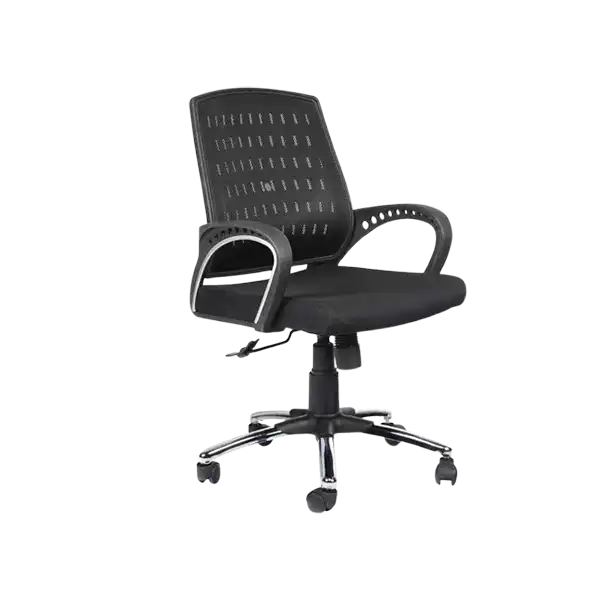 Genuine Leather Black Mesh Chair - Black
