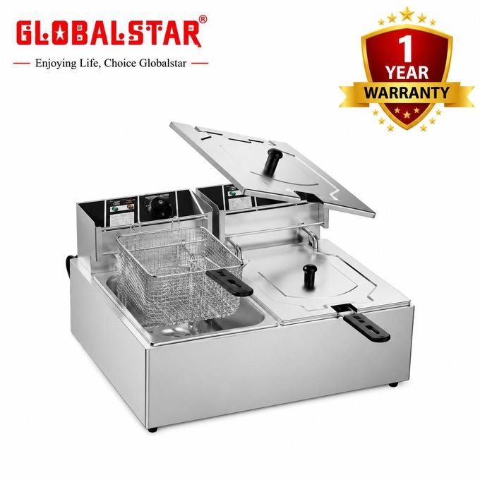 Globalstar 12L Commercial Double Deep Fryer - 6L + 6L Stainless Steel, 5000W