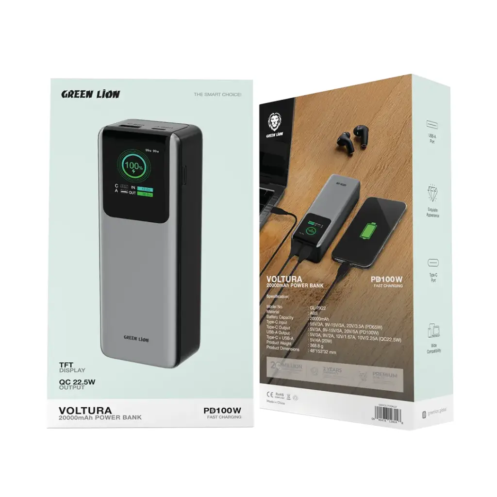 Green Lion Voltura 20000mAh Power Bank PD100W -Grey