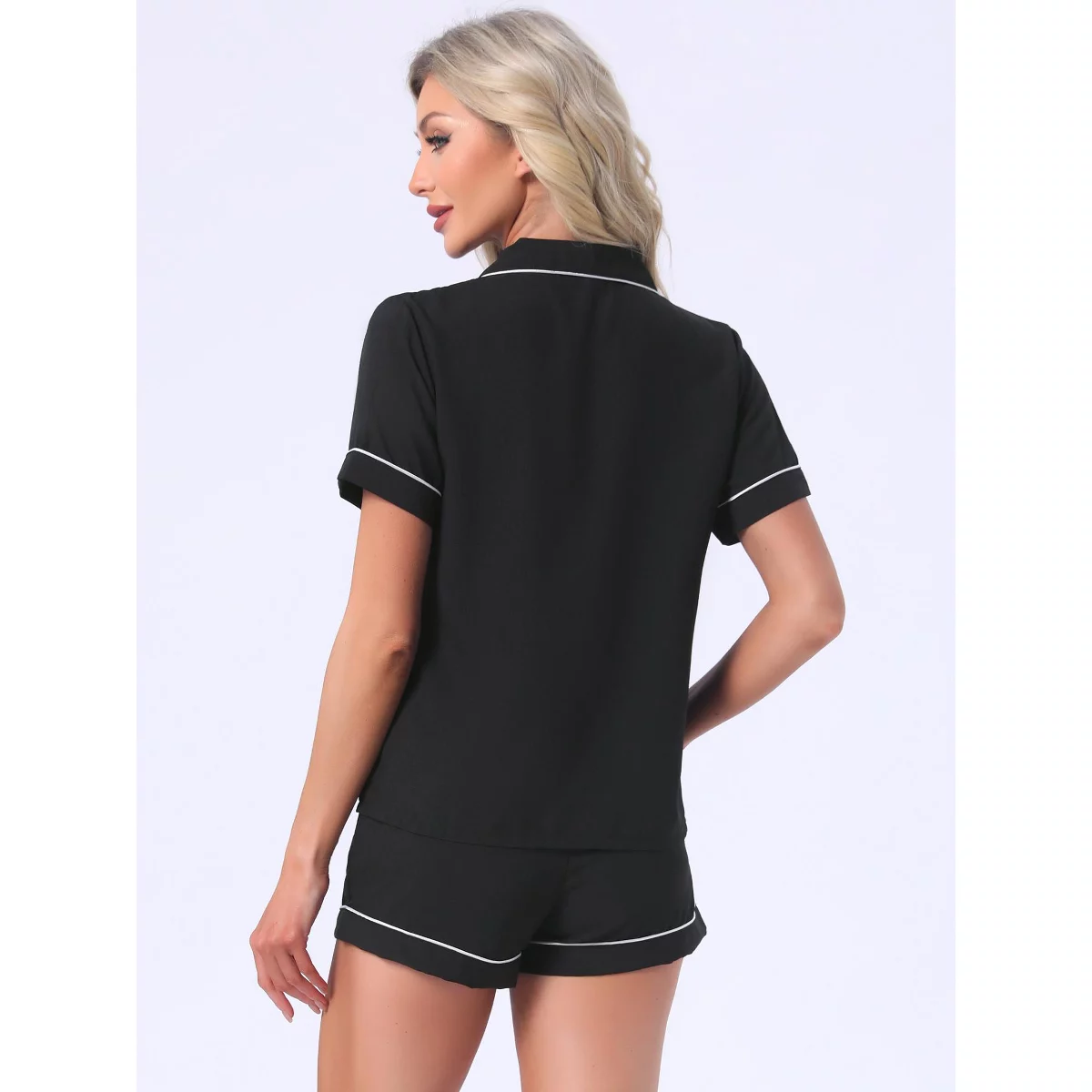 Women's Two Piece Pajama Sleepwear- Black