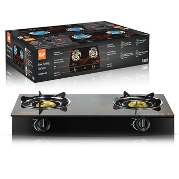 RAF Double Burner Gas Stove Burner With Glass top -Black