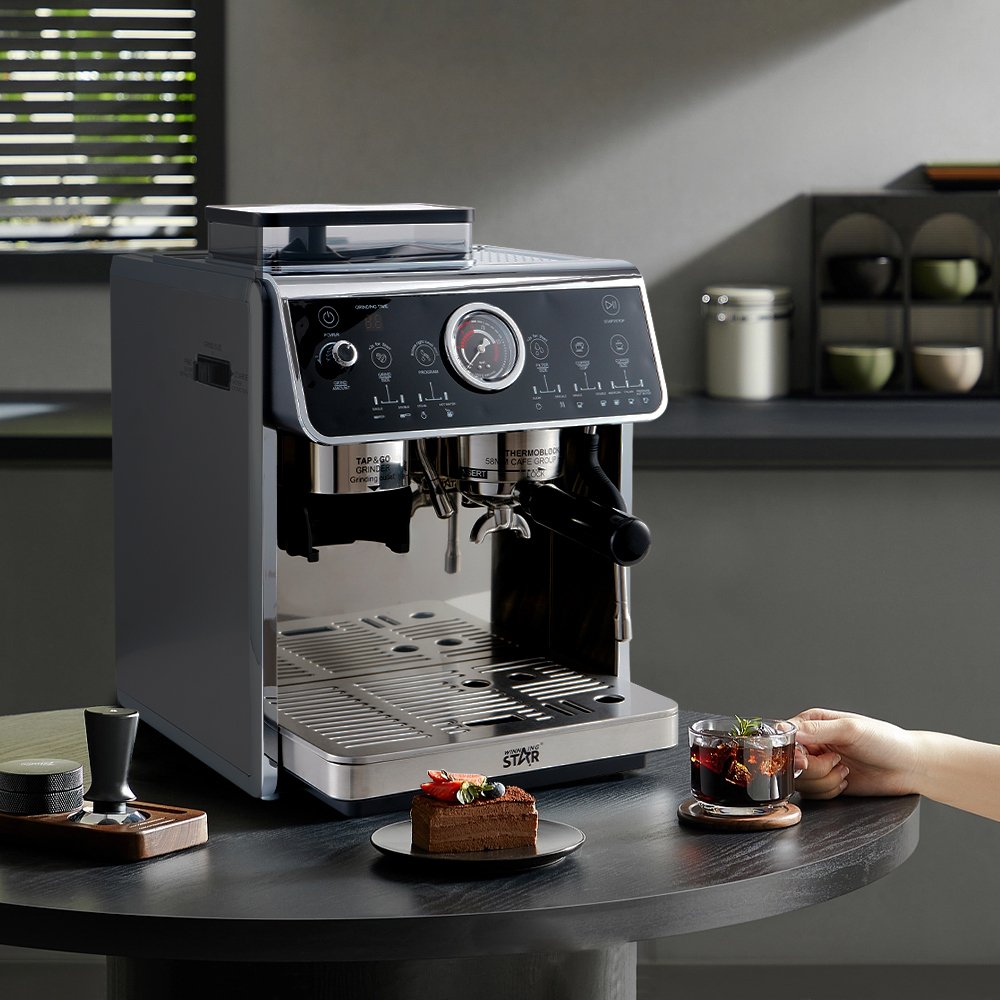 Winning Star ST-9714 20 Bar Semi-Automatic Espresso Coffee Machine with Grinder – Silver