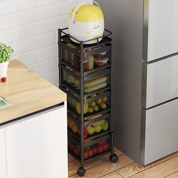 5 Layer Storage Kitchen Trolley For Storing Fruits & Vegetables - Black