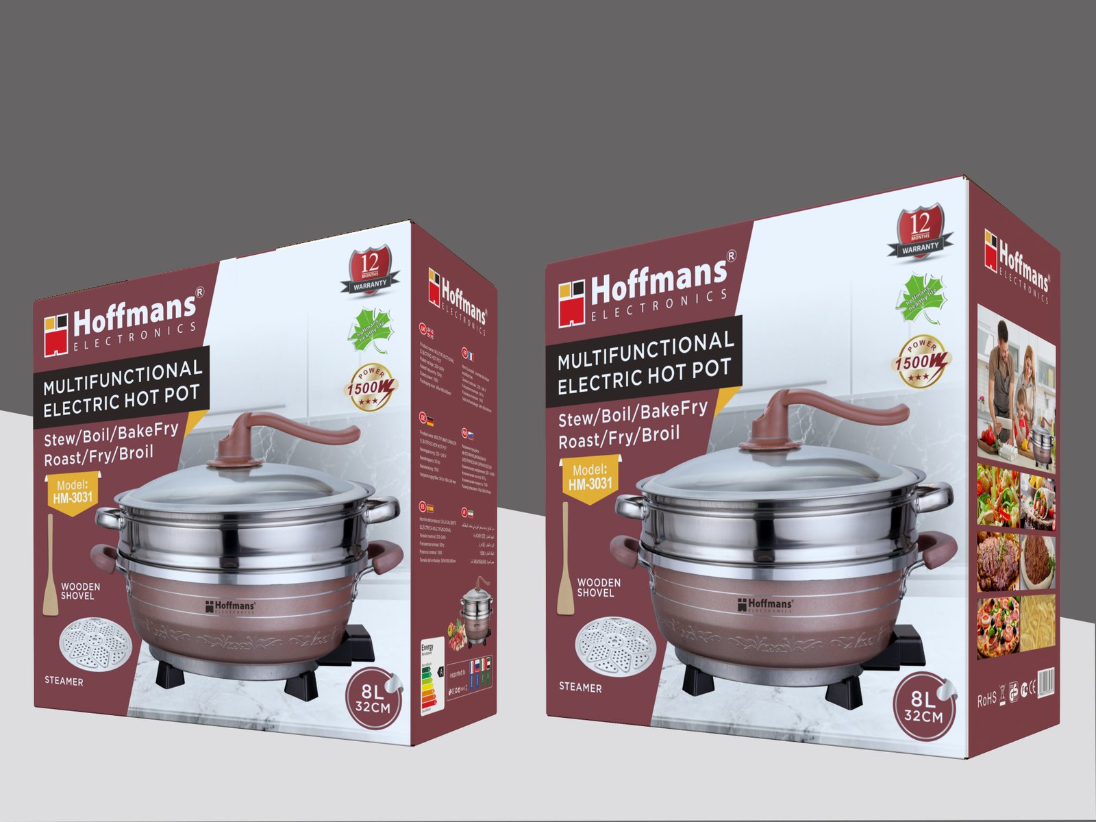Hoffmans 8-liter Electric Hot Pot With Steamer - HM-3031